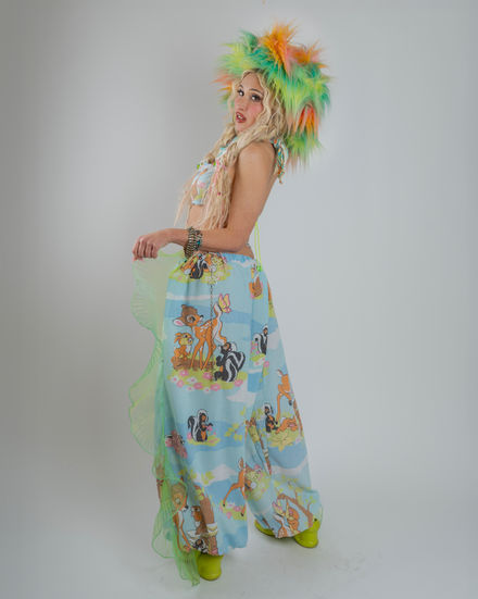 Fashion designer Chase Koopersmith, aka Glitteris, wearing her bespoke upcycled designs.