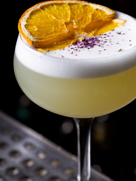 professional bar and cocktail photograph of cinematic whiskey sour by Static Haus. Food Photo Agency Studio serving Philadelphia and the east