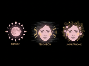 Three representations of the Gemini full moon manifestation: natural cycle, television, and social media.