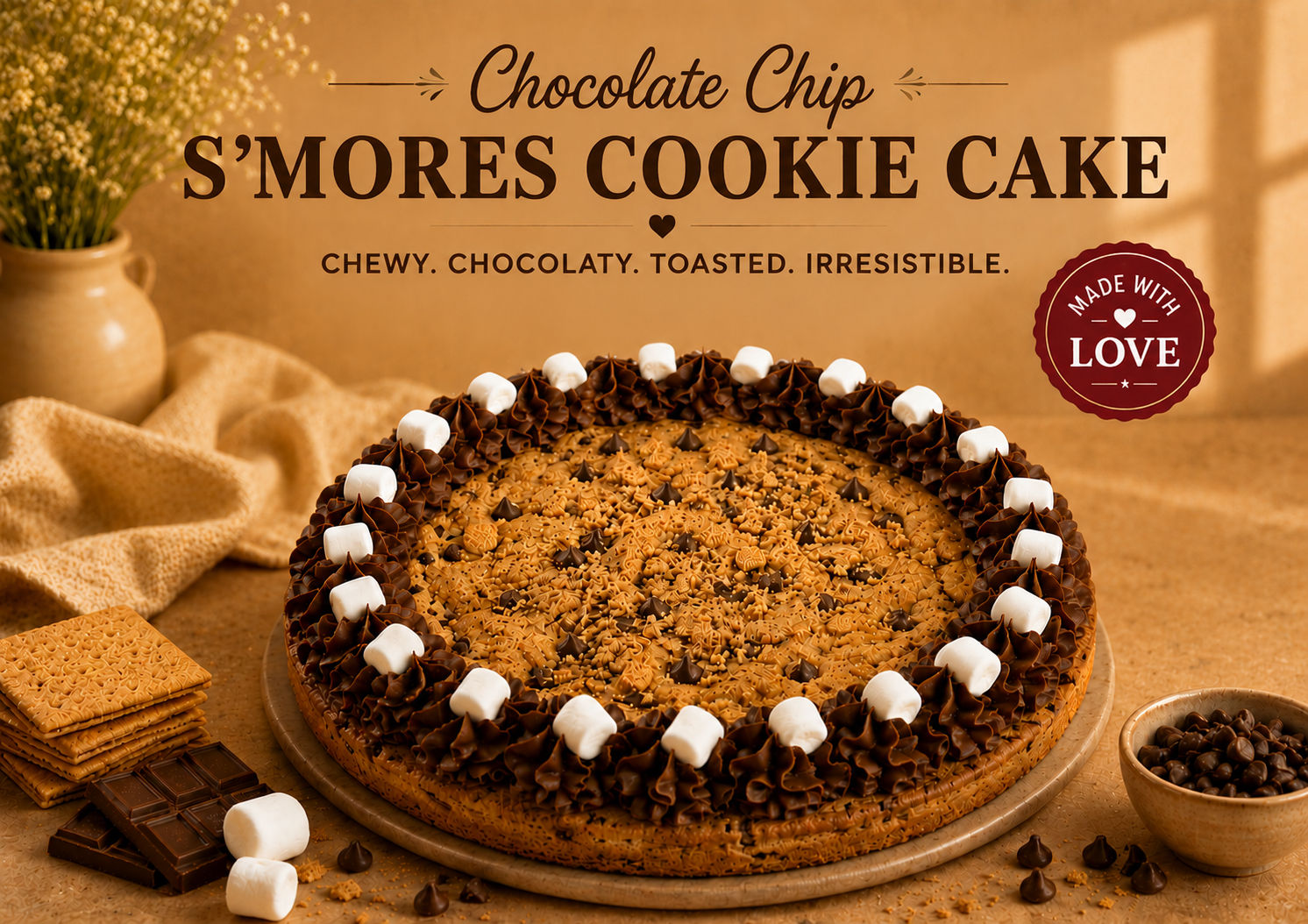 Chocolate Chip S’mores Cookie Cake