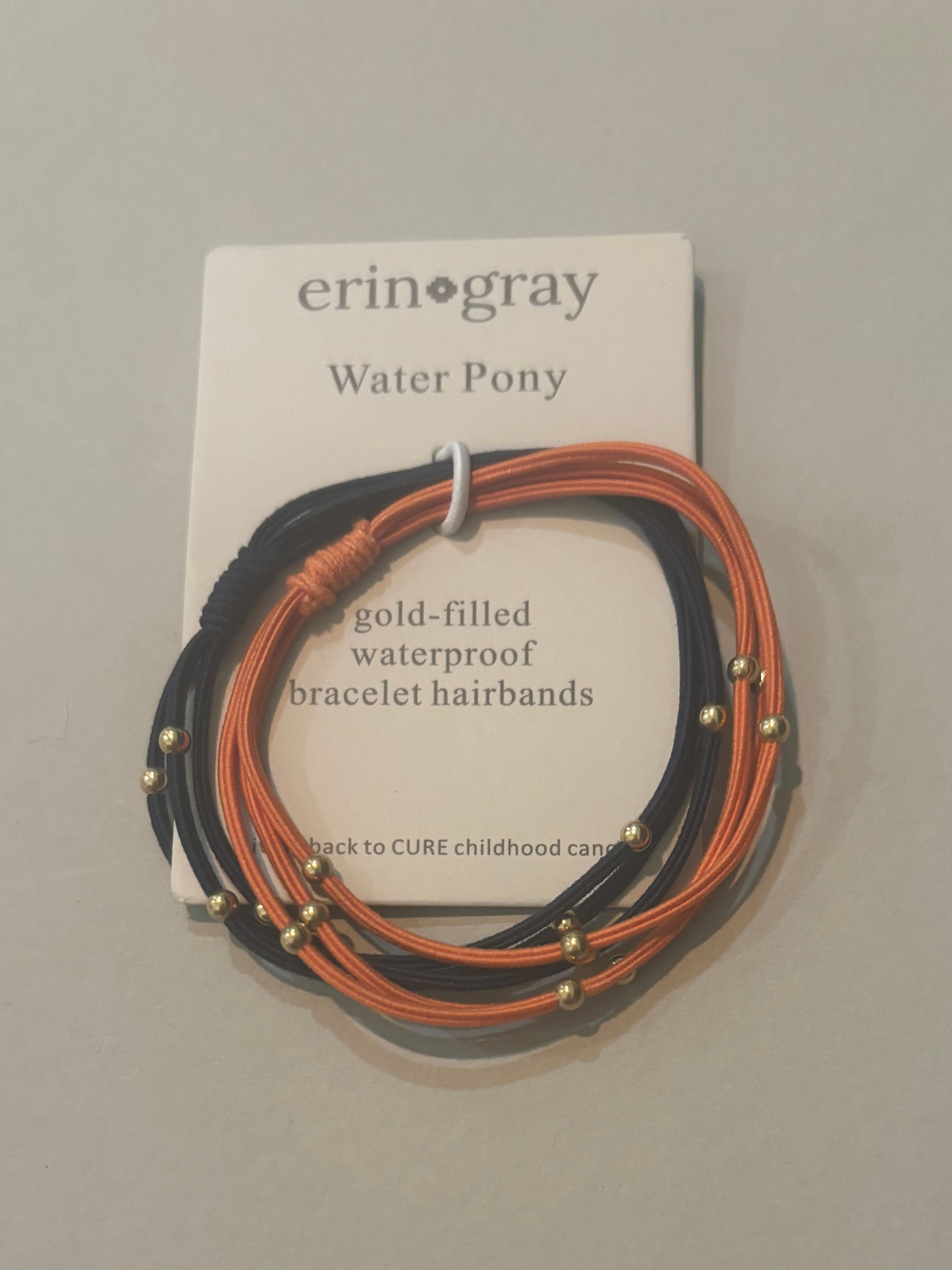 3MM Gold Water Pony Waterproof Bracelet Hair Bands Navy/Orange