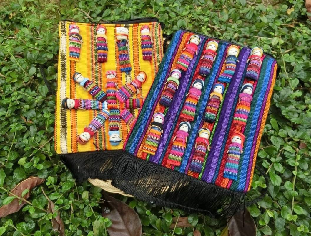 Handwoven crossbody bag with worry dolls