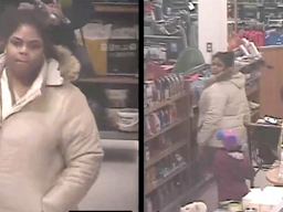 Woman walks out with cart of goods