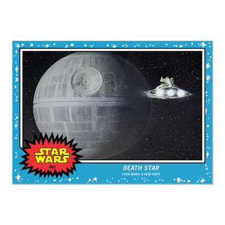 Trading card featuring an illustration of the Death Star by Carlos Cabaleiro.