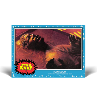 Trading card featuring an illustration of Han Solo in Carbonite by Carlos Cabaleiro.