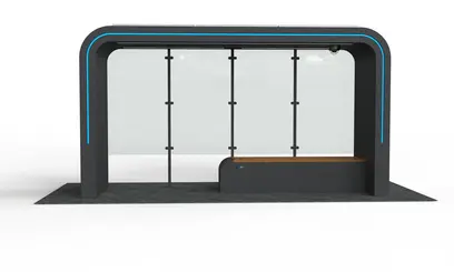 Statie autobuz inteligenta (smart), din otel galvanizat, sistem de iluminat LED, cu camera video rotativa, incarcare USB / wireless, conectivitate wi-fi, panou solar, PLGSA013 - Palagio.ro