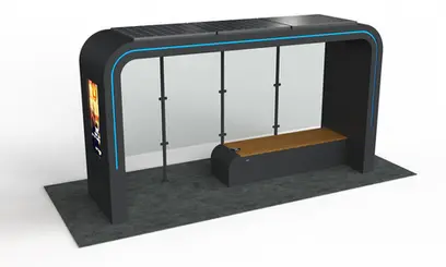 Statie autobuz inteligenta (smart), din otel galvanizat, sistem de iluminat LED, cu camera video rotativa, incarcare USB / wireless, conectivitate wi-fi, panou solar, PLGSA013 - Palagio.ro
