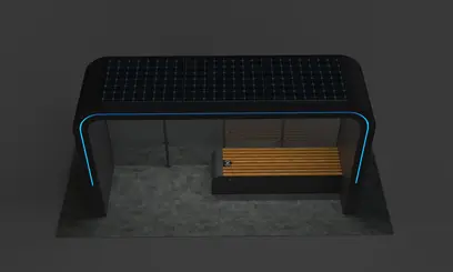 Statie autobuz inteligenta (smart), din otel galvanizat, sistem de iluminat LED, cu camera video rotativa, incarcare USB / wireless, conectivitate wi-fi, panou solar, PLGSA013 - Palagio.ro