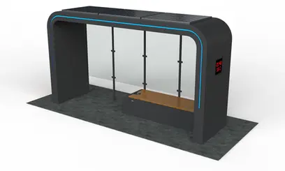 Statie autobuz inteligenta (smart), din otel galvanizat, sistem de iluminat LED, cu camera video rotativa, incarcare USB / wireless, conectivitate wi-fi, panou solar, PLGSA013 - Palagio.ro