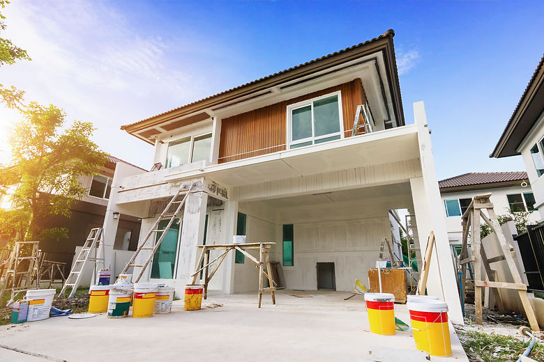 Exterior view of new house under construction and painting.House Painting in morning.jpg