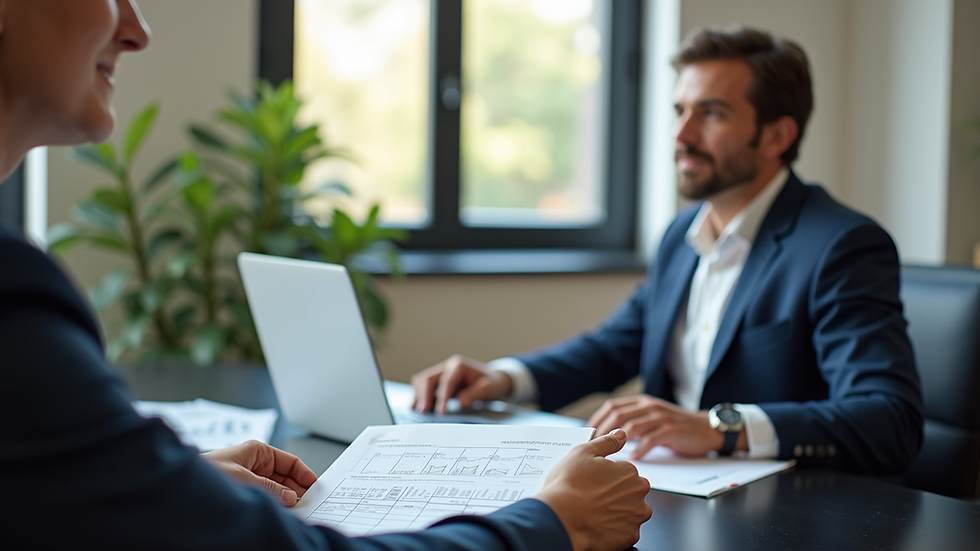Eye-level view of a financial advisor explaining retirement plans to a client