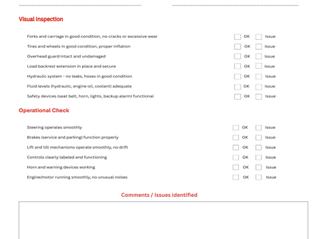 free printable daily forklift inspection checklist