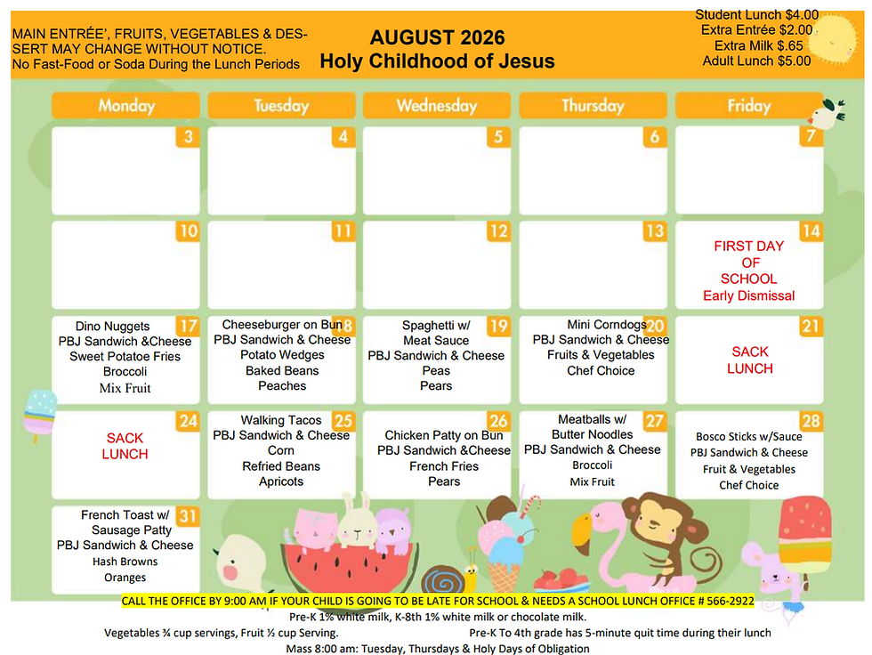 August Lunch Menu