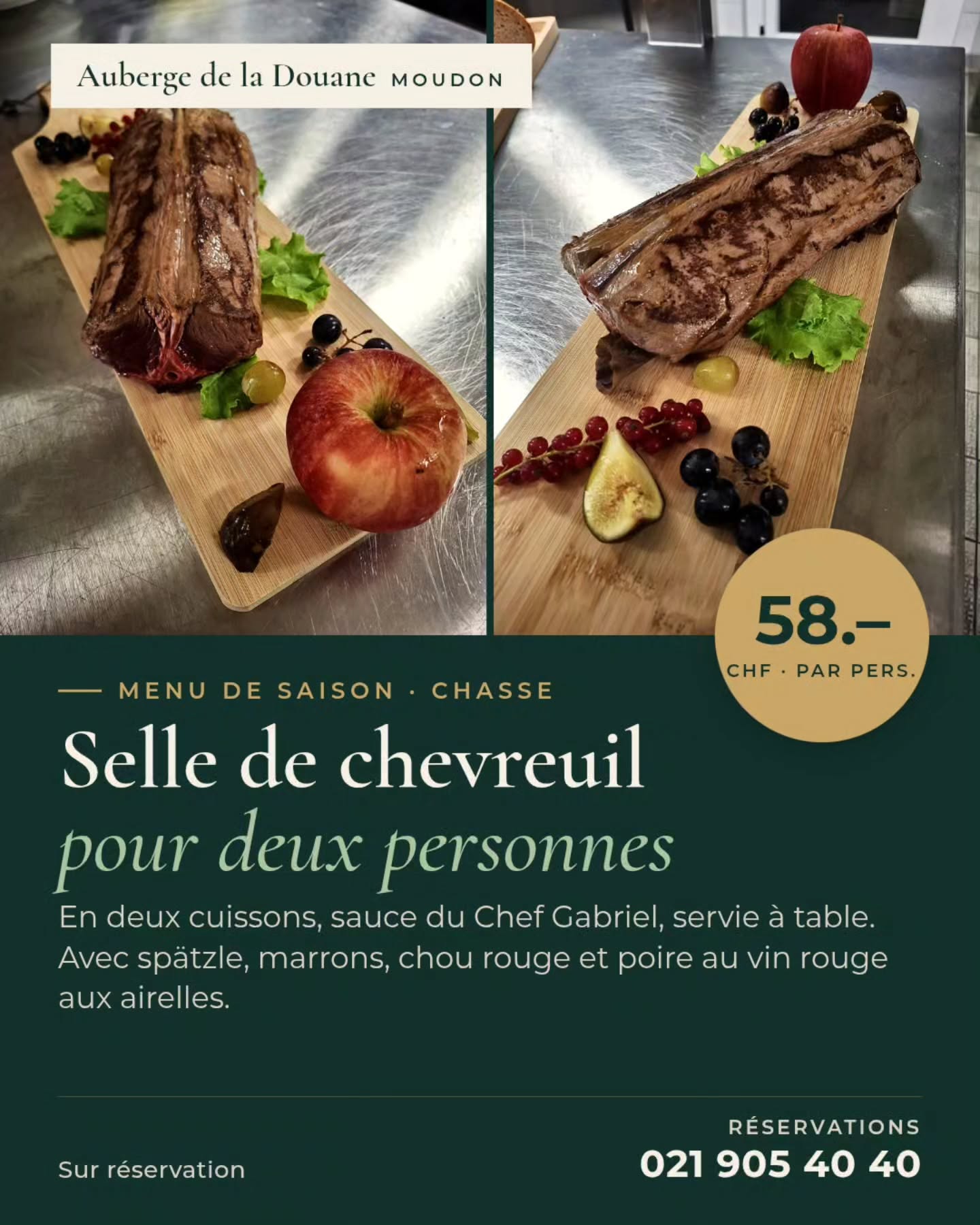 Selle de chevreuil pour deux personnes