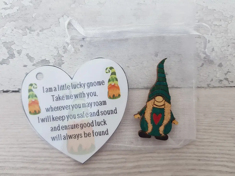 Thumbnail: female lucky gonk gnome with keepsake poem good luck token