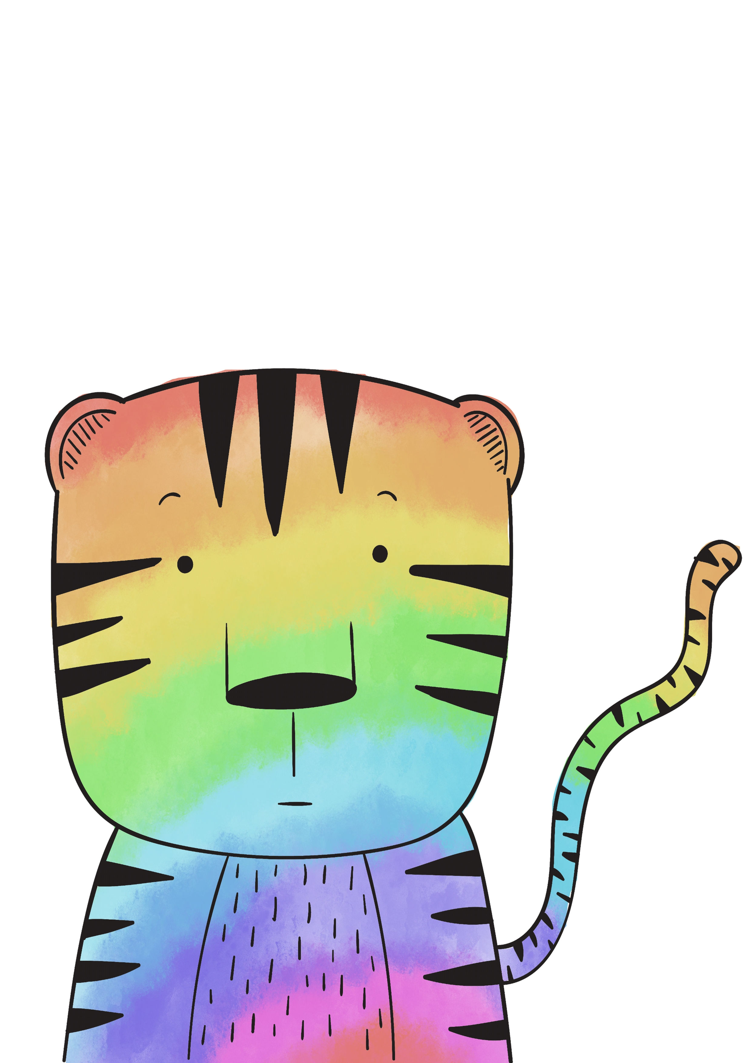 Bright Rainbow Tiger A4 Print for Nursery