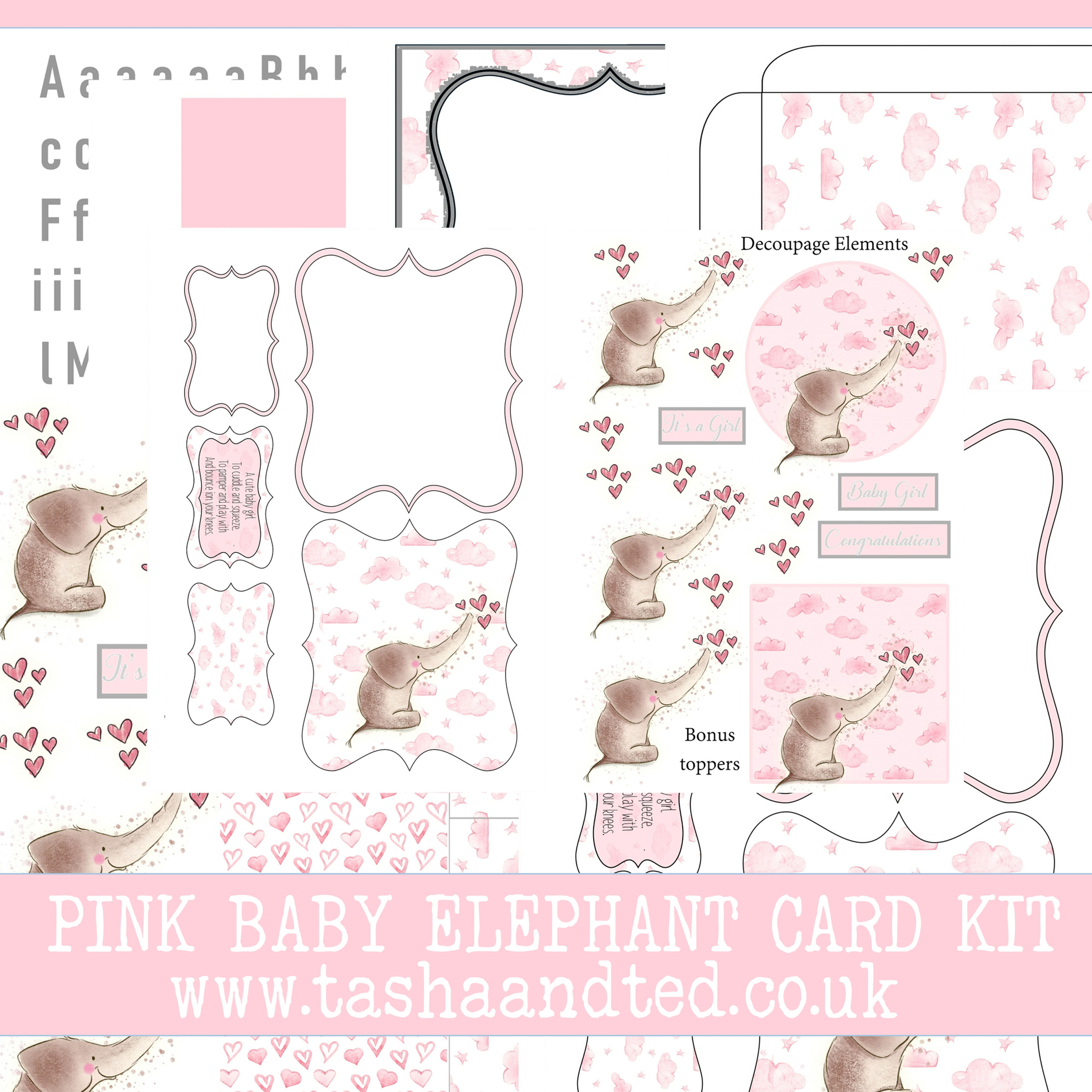 Baby Elephant Easel Card Mini Kit - Pink