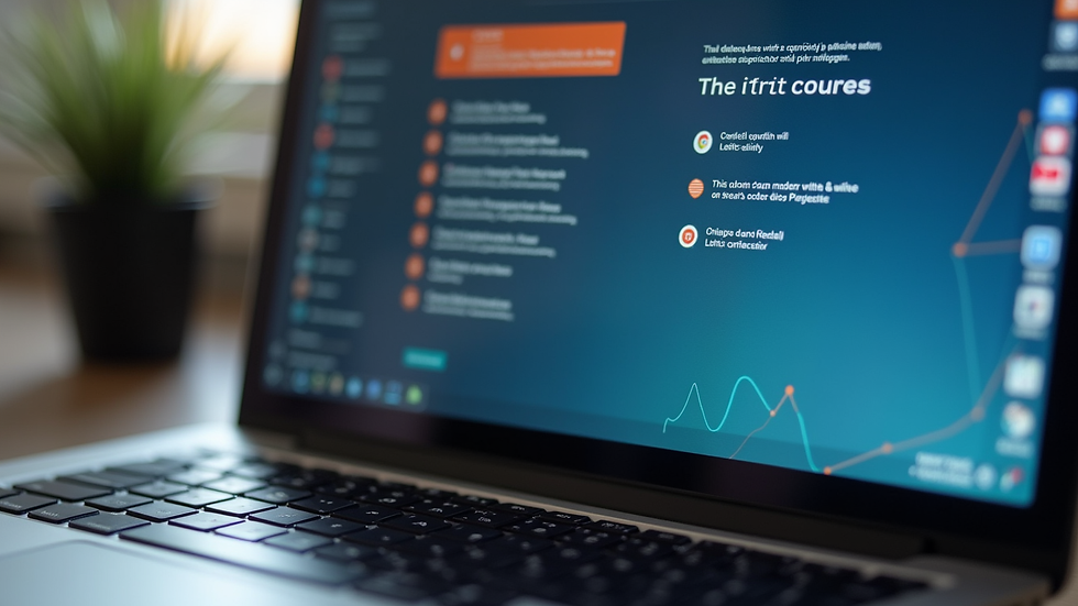 Close-up view of a laptop screen showing an online IT course interface
