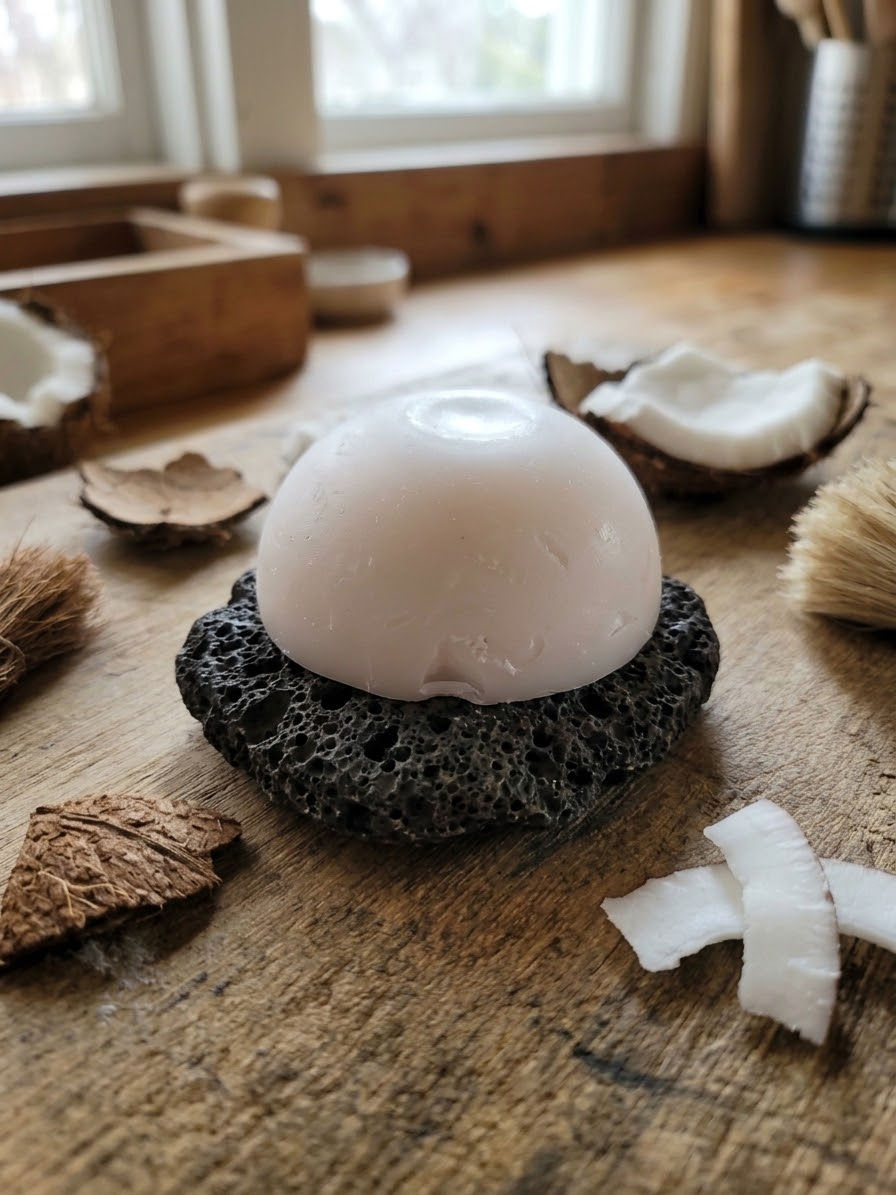 Sabão natural de coco artesanal saponificado a frio com espuma abundante