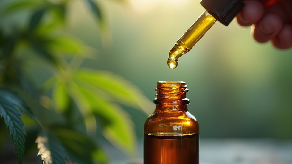 Close-up view of a dropper with pure CBD oil