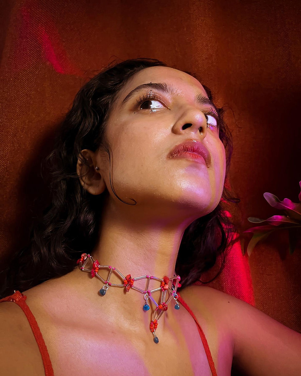 Thumbnail: The Triangles Are My Favourite Shape Choker / Headband  (Coral)
