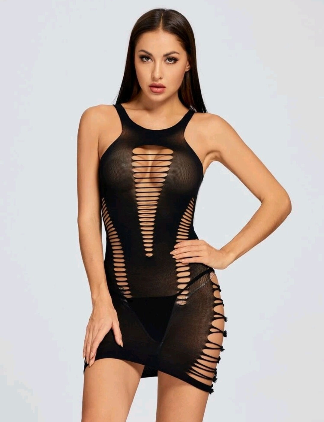 Cut-Out Mesh Bodycon Dress (07858)