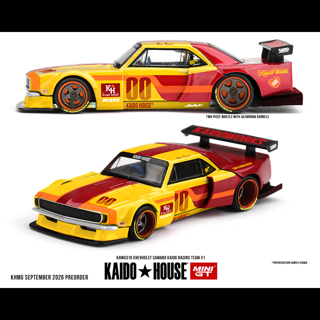 Kaido House x Mini GT Chevrolet Camaro Kaido Racing Team V1- Red with Yellow