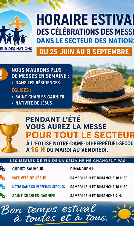 Horaire Estivale 2026 du Secteur des Nat