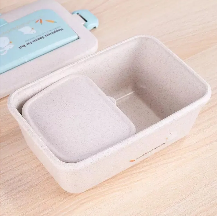 Miniatura: Lonchera Grande Conejos En Fibra De Trigo+ Coca Interna + Cubiertos