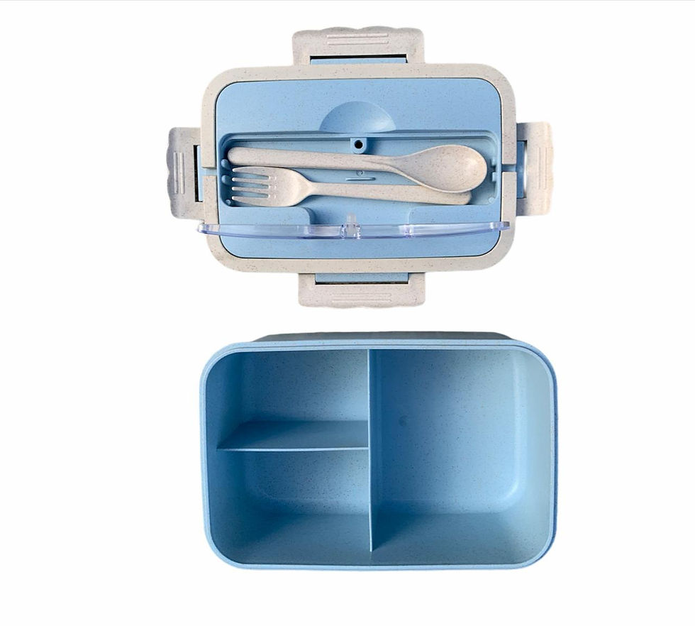 Miniatura: Lonchera Cuadrada Grande En Fibra De Trigo + Cubiertos