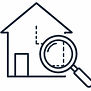 Symbol für ein Haus mit Lupe „KI-generierte Darstellung“