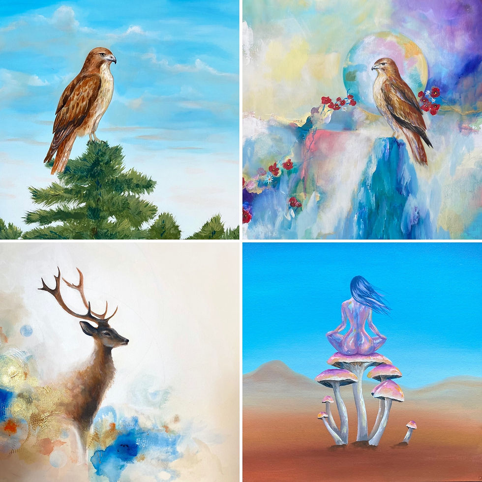 Red Tailed Hawk Left Mind, Red Tailed Hawk Right Mind, Stag Guardian, Awakening in a Wasteland