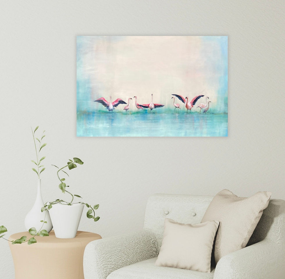 Thumbnail: Tango, Foxtrot, Flamingo original painting 24x36