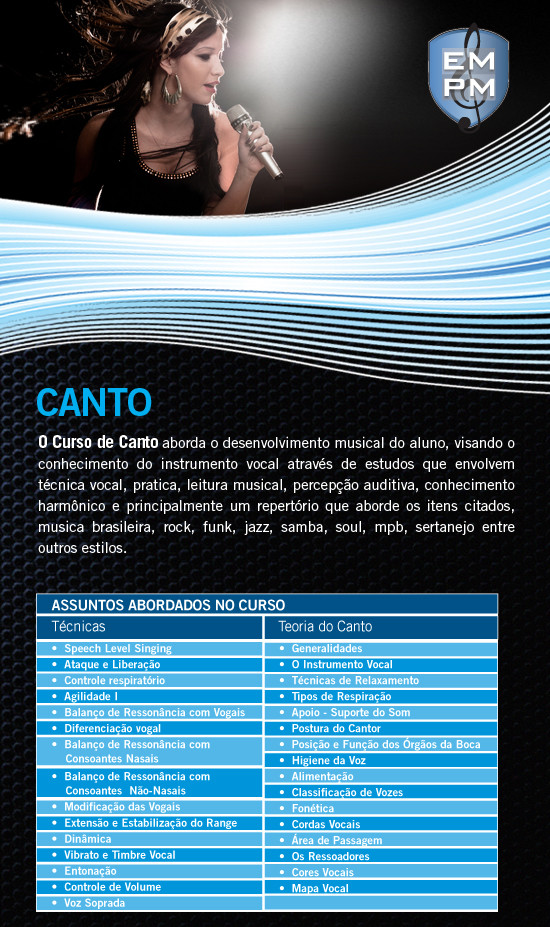 Aulas de Canto - Curso de Canto - EMPM Escola de Música