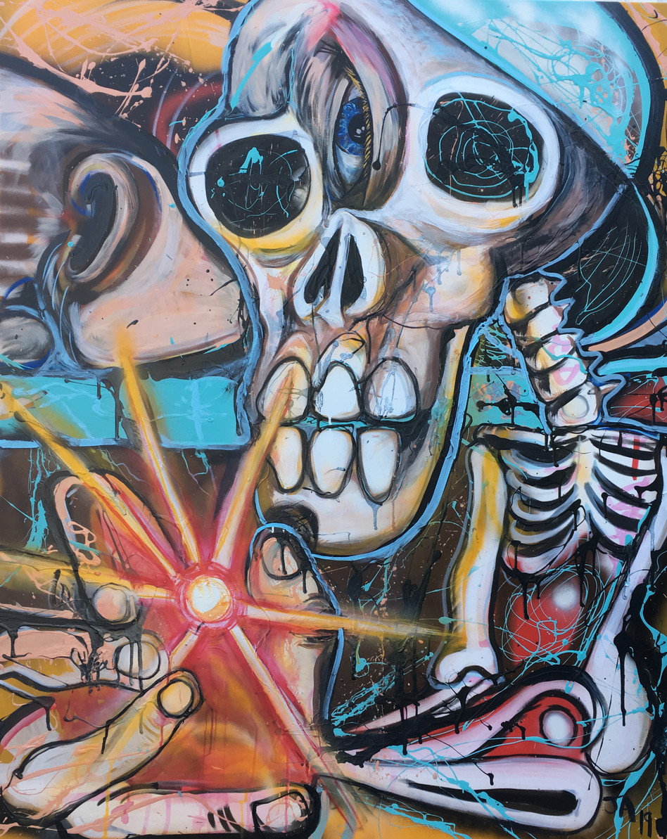 "We are stardust", spray paint, paint marker and latex house paint on 48" x 60" canvas, $3000, 2019