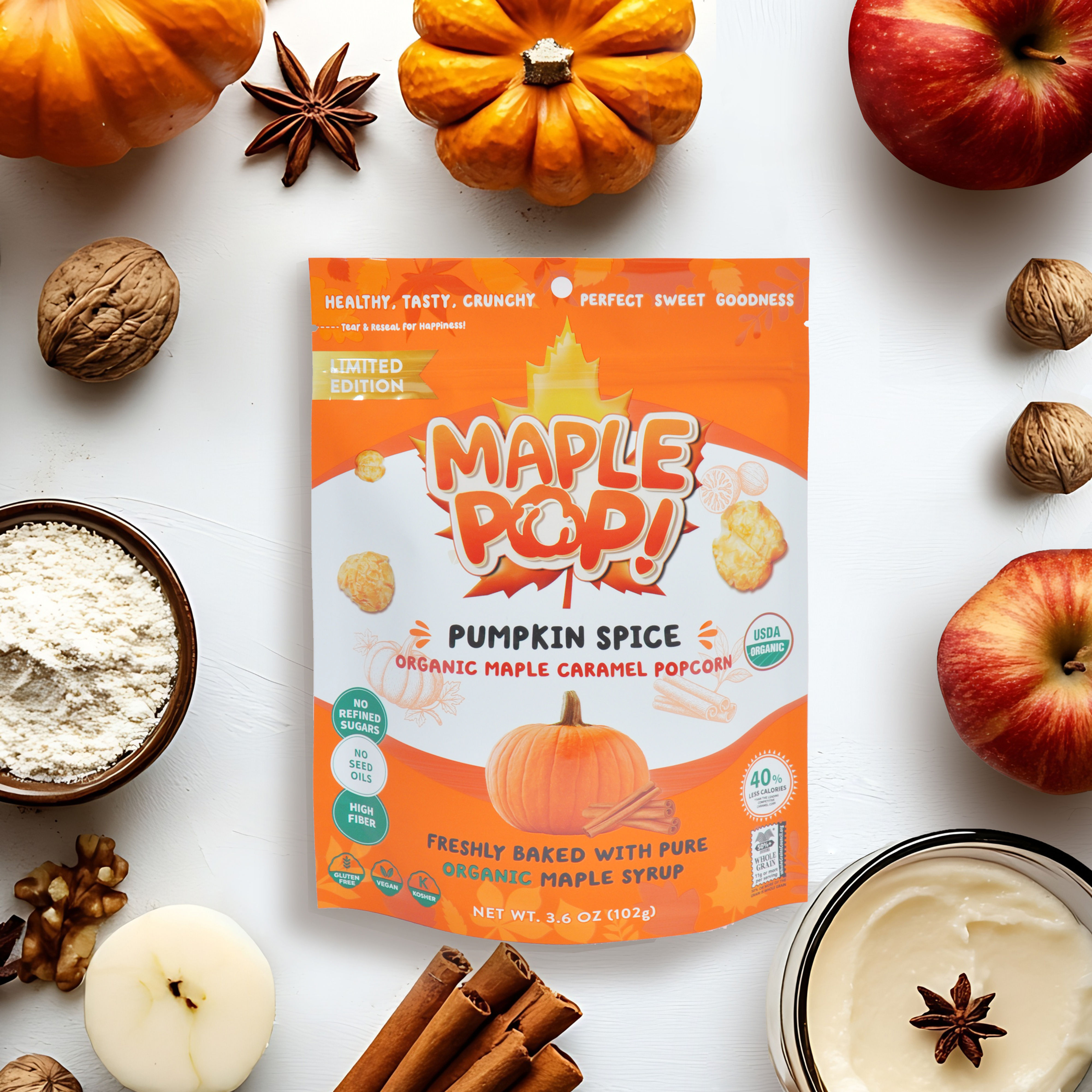 Maple Pop! Organic Maple Caramel Popcorn – Pumpkin Spice