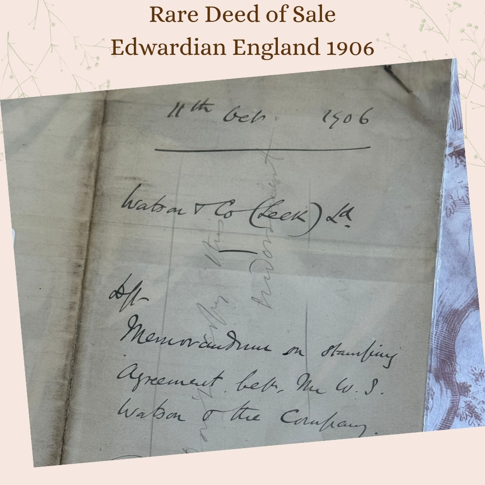 Rare 1906 Handwritten Business Sale Memorandum / Deed – Original Edwardian Legal
