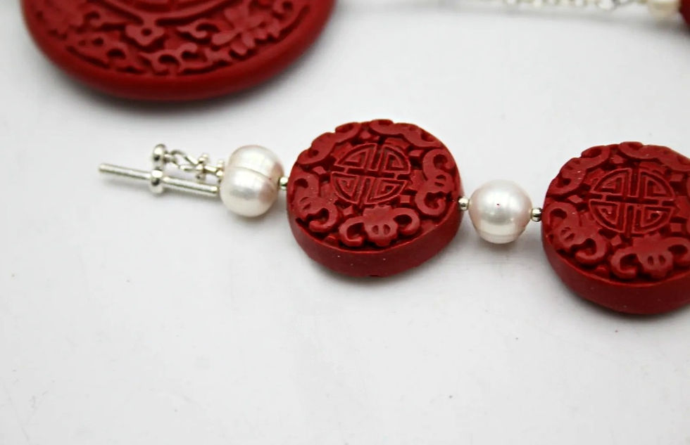 Thumbnail: Exquisite Vintage Cinnabar Jewellery Set