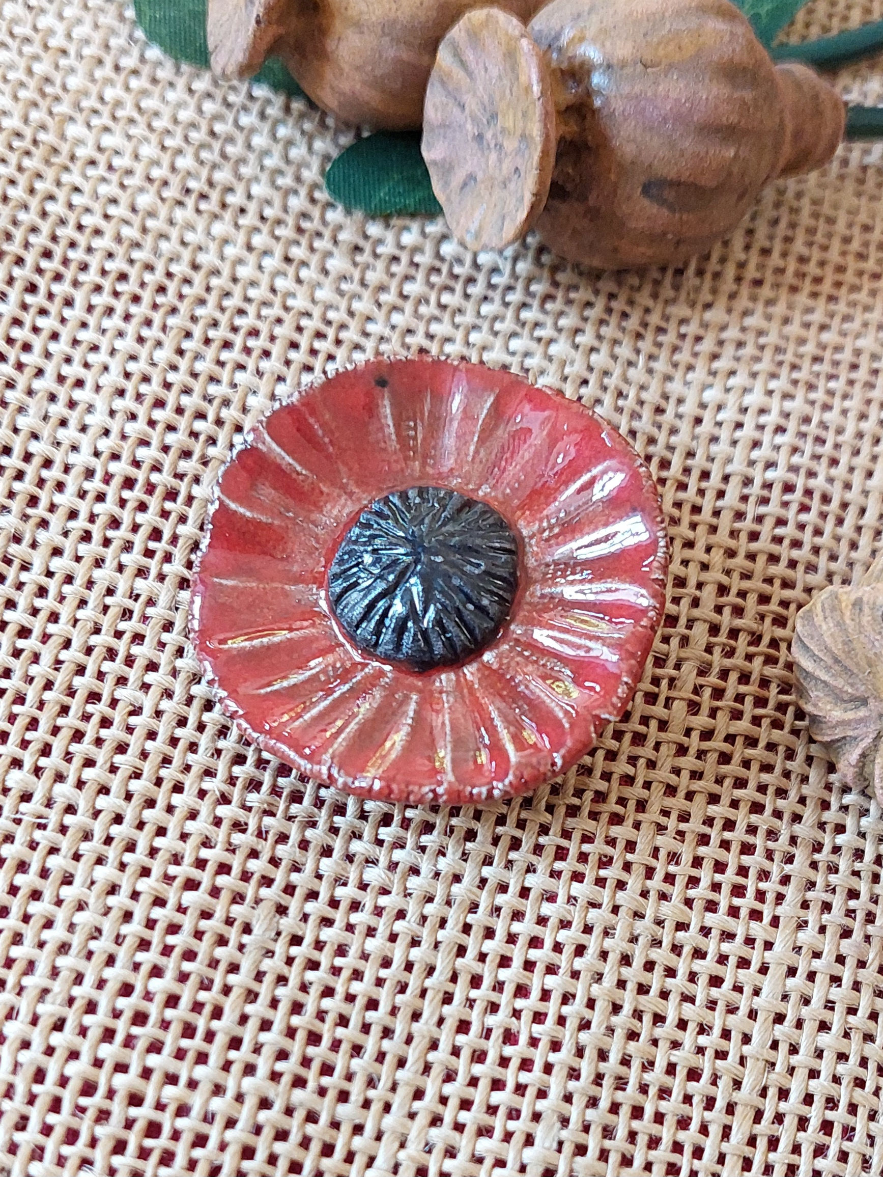 Ceramic Poppy Brooch - Red