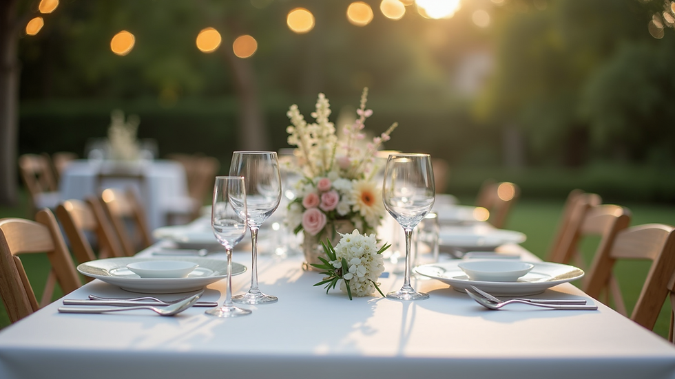 Eye-level view of a table set up for an elegant Spanish wedding
