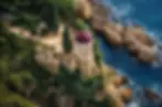 Dramatic sea cliff landscape at Jardines Marimurtra botanical garden wedding venue, Blanes, Costa Brava Spain