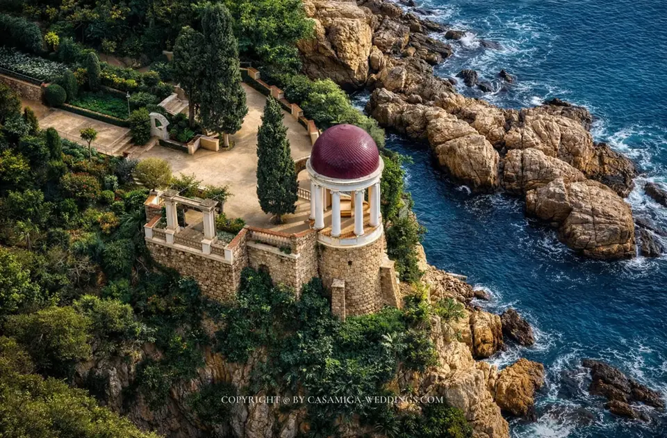Dramatic sea cliff landscape at Jardines Marimurtra botanical garden wedding venue, Blanes, Costa Brava Spain