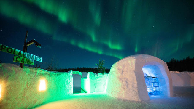 Northern Lights tour in Levi, Lapland, in Snow Igloo Park with Scandinavian Travel Group. Experience Polarman's Camp and Snow Igloo Park: An Enchanting Arctic Adventure

Welcome to Polarman's Camp and Snow Igloo Park, an exclusive haven just outside Levi, Finland (Lapland), where the magic of the Northern Lights and the charm of a Snow Igloo Park await you. Escape the tourist buzz and immerse yourself in a serene atmosphere with an unobstructed Northern horizon view, a panoramic 360⁰ sky view, minimal light pollution, and a cozy Aurora dome shelter!