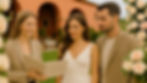 Wedding planner holding price guidebook with couple at Spanish venue - Casamiga Wedding Pl