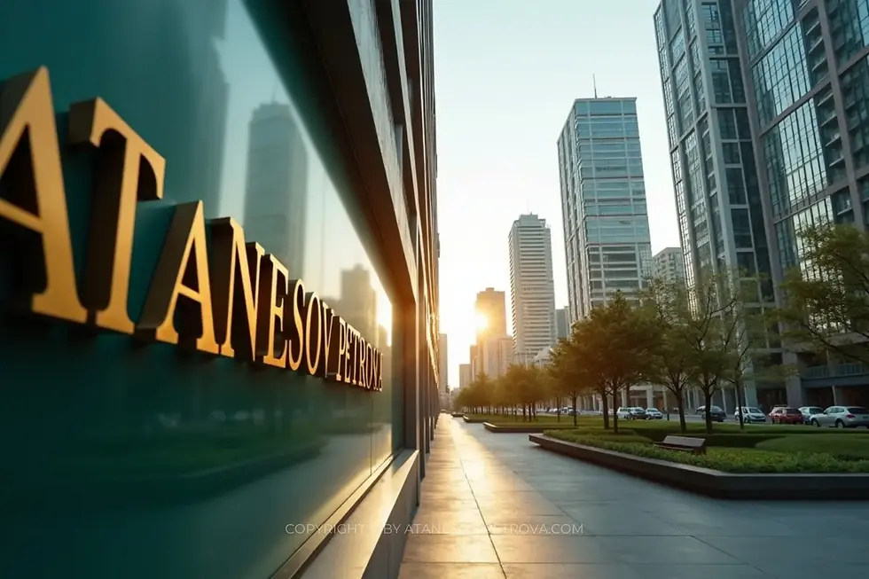 Wide angle view of a modern Spanish cityscape with office buildings