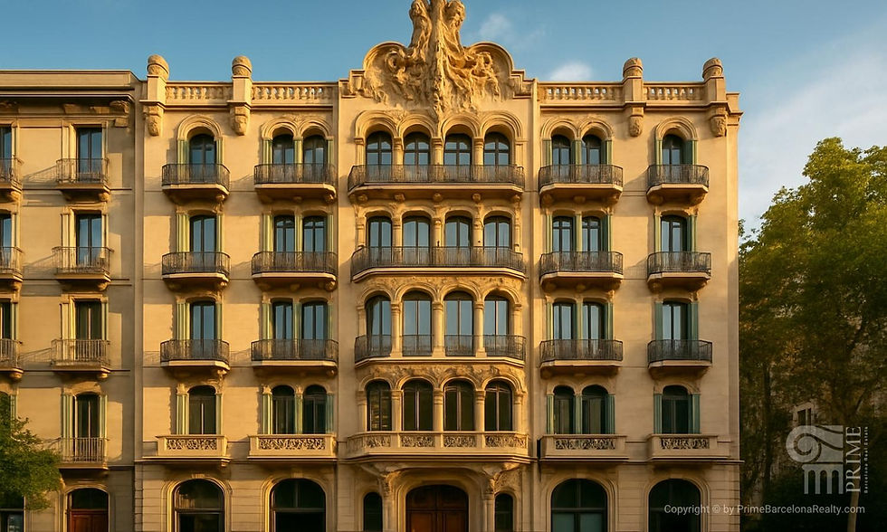 Eye-level view of modern apartment building in Barcelona
