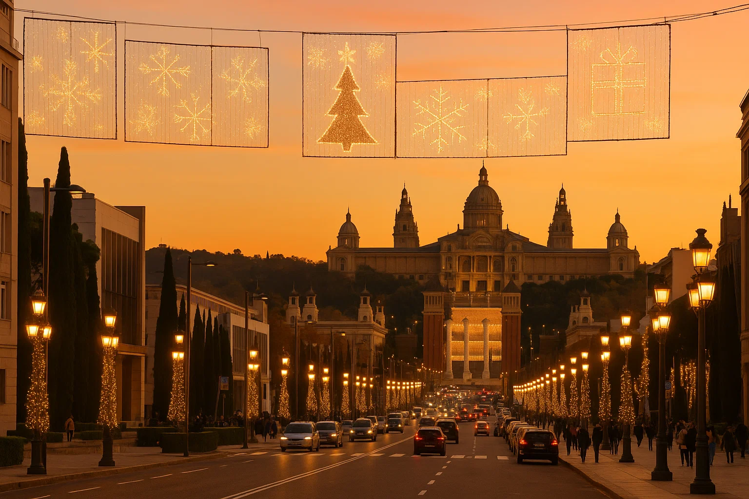 Sunset photos under Montjuïc’s skyline, Barcelona in Christmas, Spain