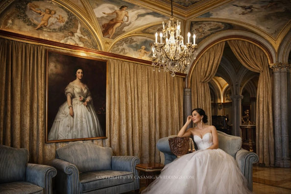 Bridal portrait in historic salon at Bell Recó estate, Argentona, Maresme, near Barcelona Spain