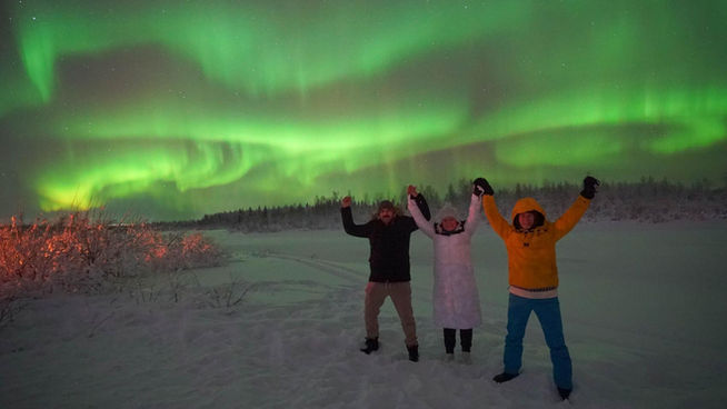 Northern Lights tour in Levi, Lapland, in Snow Igloo Park with Scandinavian Travel Group. Experience Polarman's Camp and Snow Igloo Park: An Enchanting Arctic Adventure

Welcome to Polarman's Camp and Snow Igloo Park, an exclusive haven just outside Levi, Finland (Lapland), where the magic of the Northern Lights and the charm of a Snow Igloo Park await you. Escape the tourist buzz and immerse yourself in a serene atmosphere with an unobstructed Northern horizon view, a panoramic 360⁰ sky view, minimal light pollution, and a cozy Aurora dome shelter!