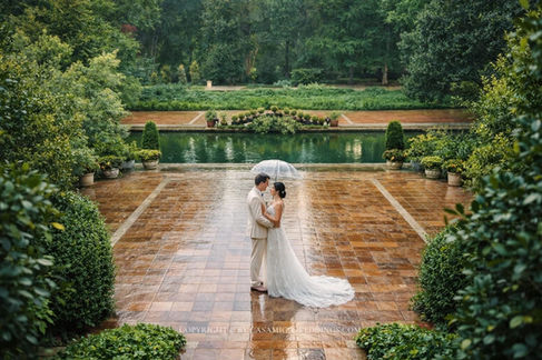 Reflecting pool and garden avenue at Bell Recó historic estate wedding venue, Argentona, near Barcelona Spain